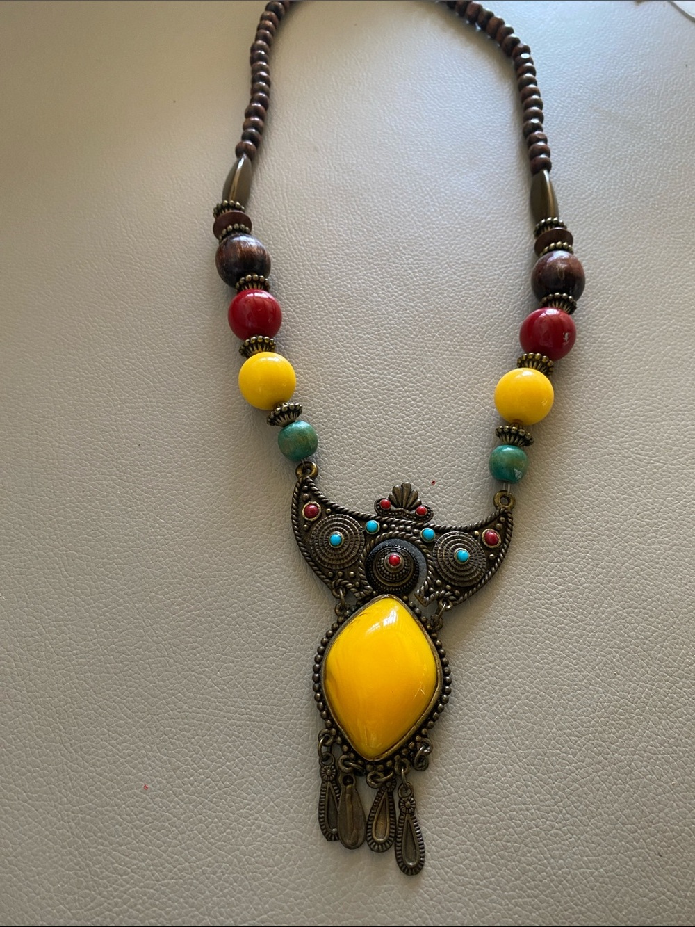 Bohemian Yellow Statement Pendant Necklace - Picture 2 of 2